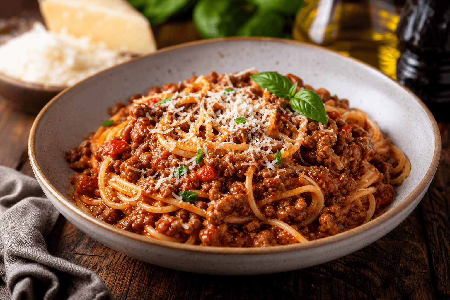 Bolognese med rødvin — serveret ret