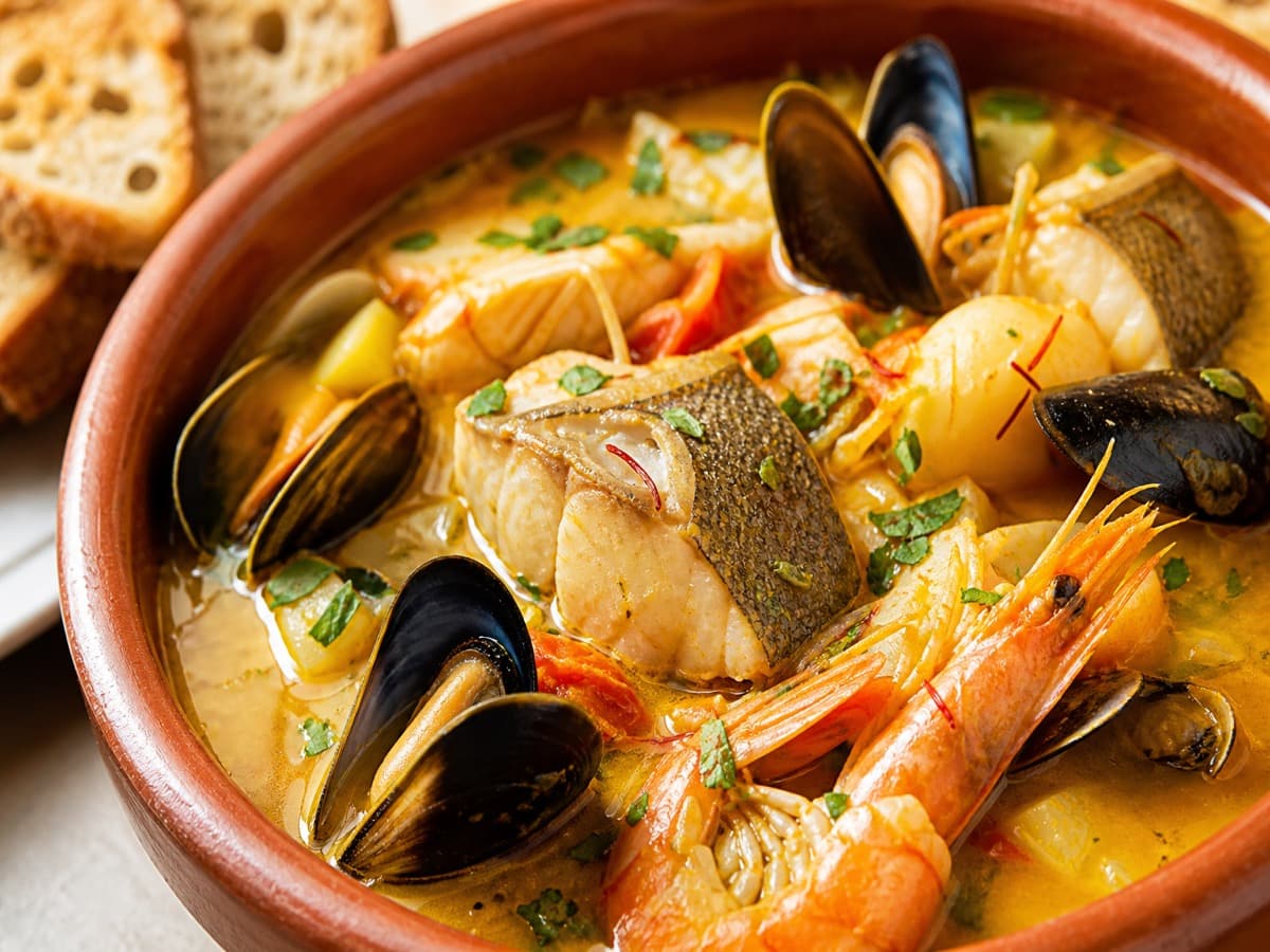 Bouillabaisse med hvidvin — serveret ret