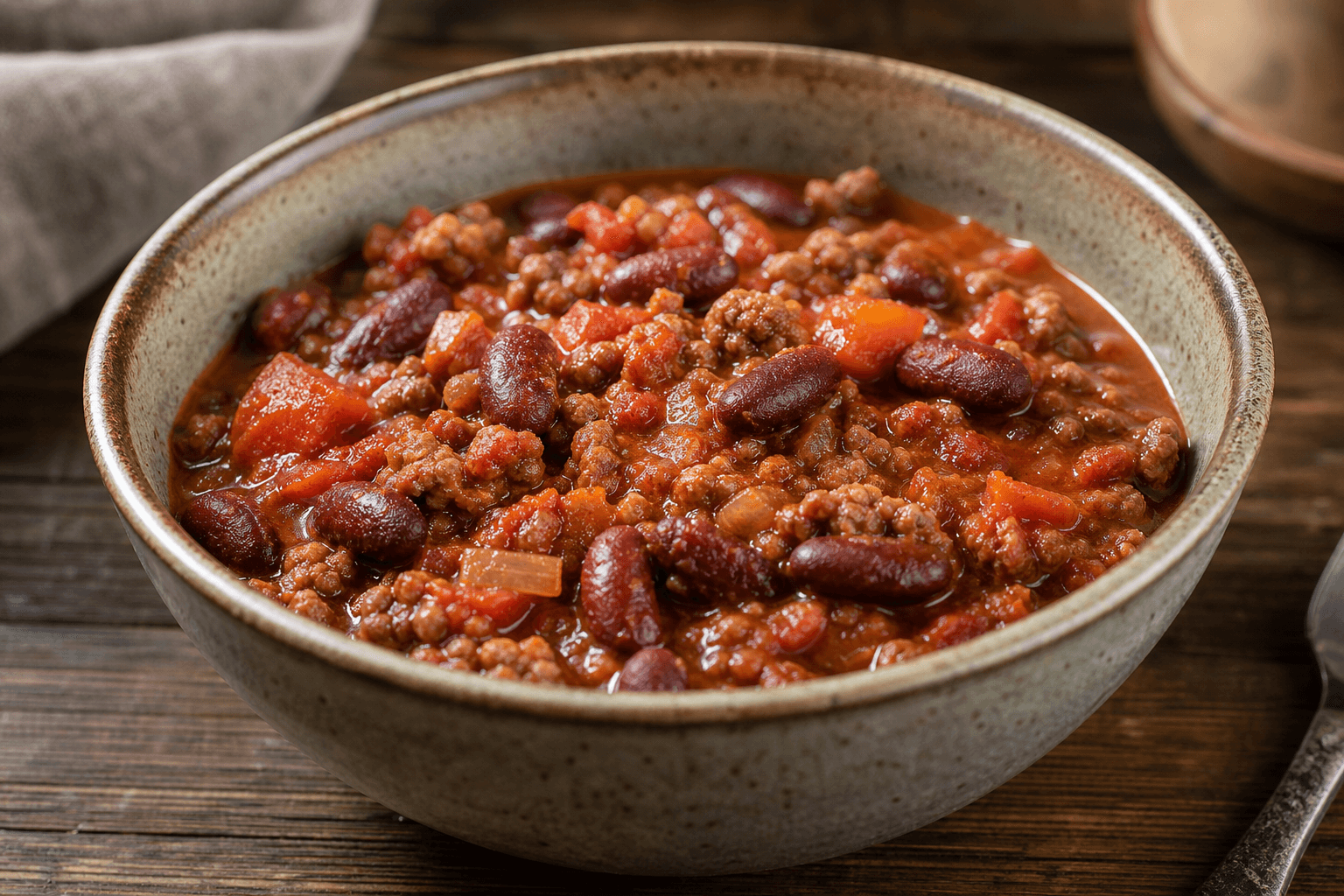 Chili con carne med rødvin — serveret ret