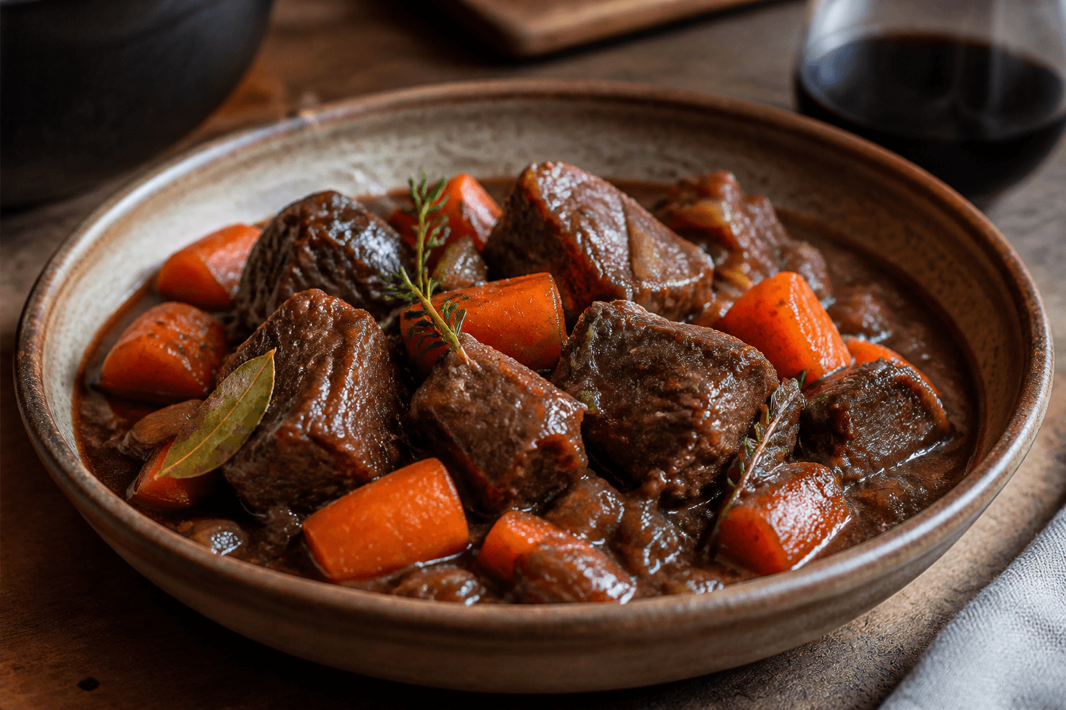 Daube provençale med rødvin — serveret ret