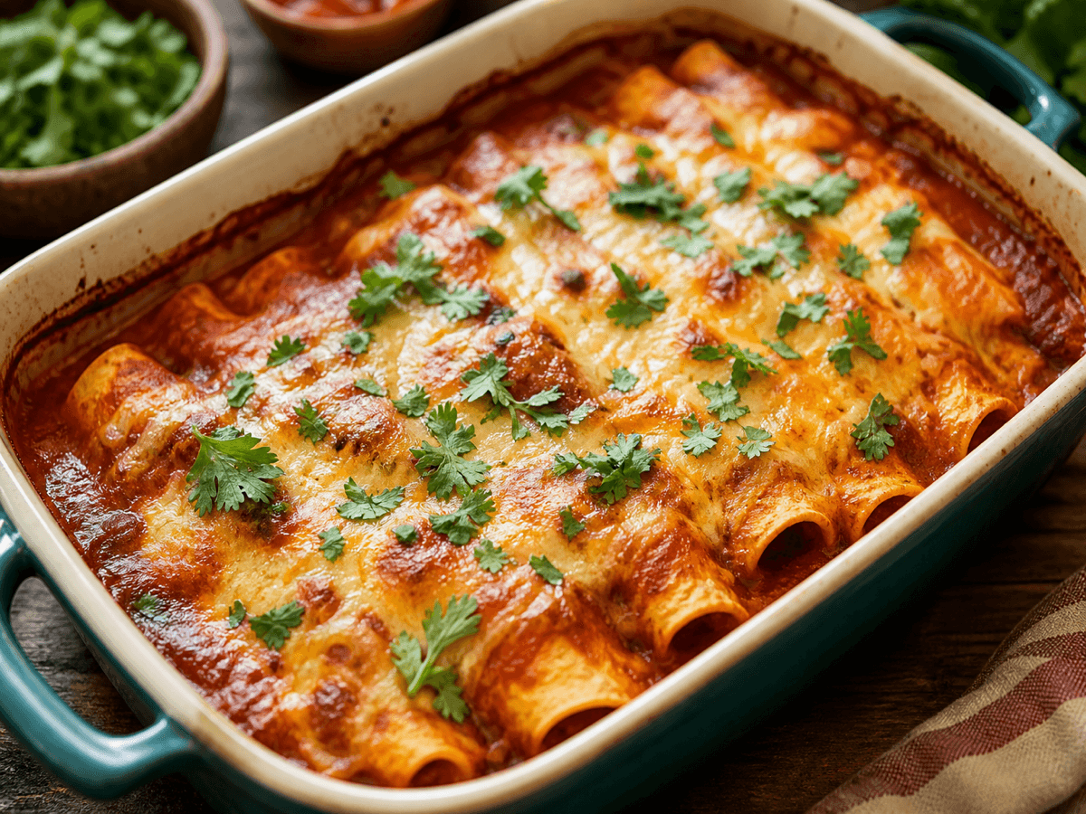 Enchiladas med rødvin — serveret ret