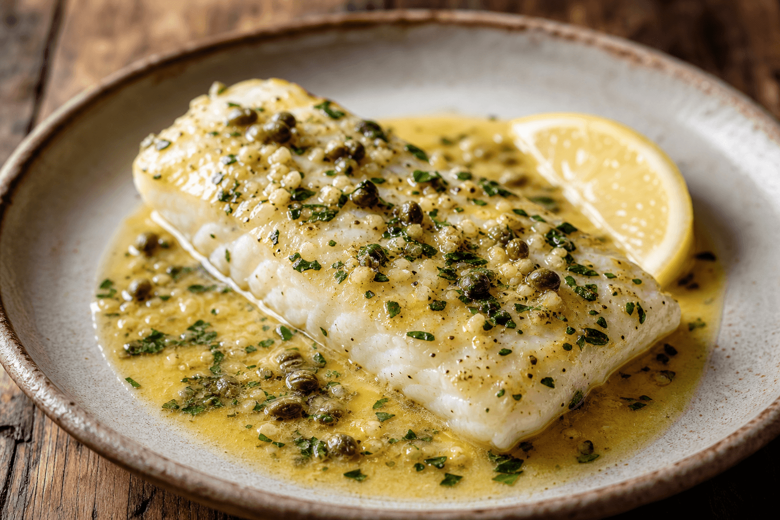 Fisk i hvidvinsauce — serveret ret