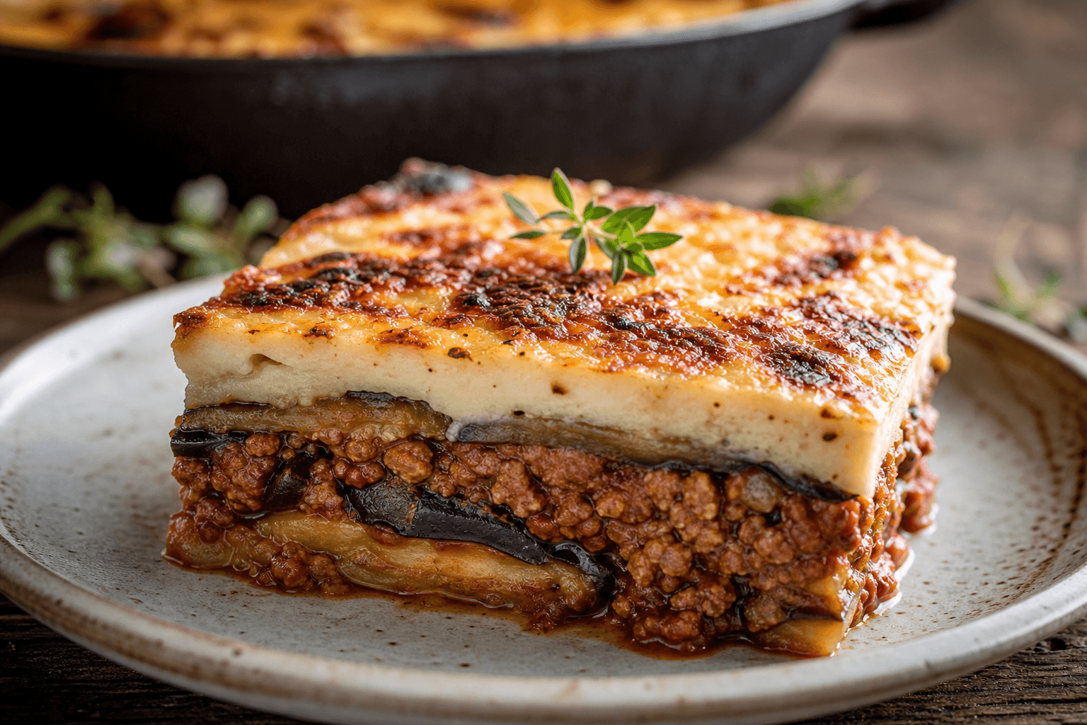 Moussaka med rødvin — serveret ret