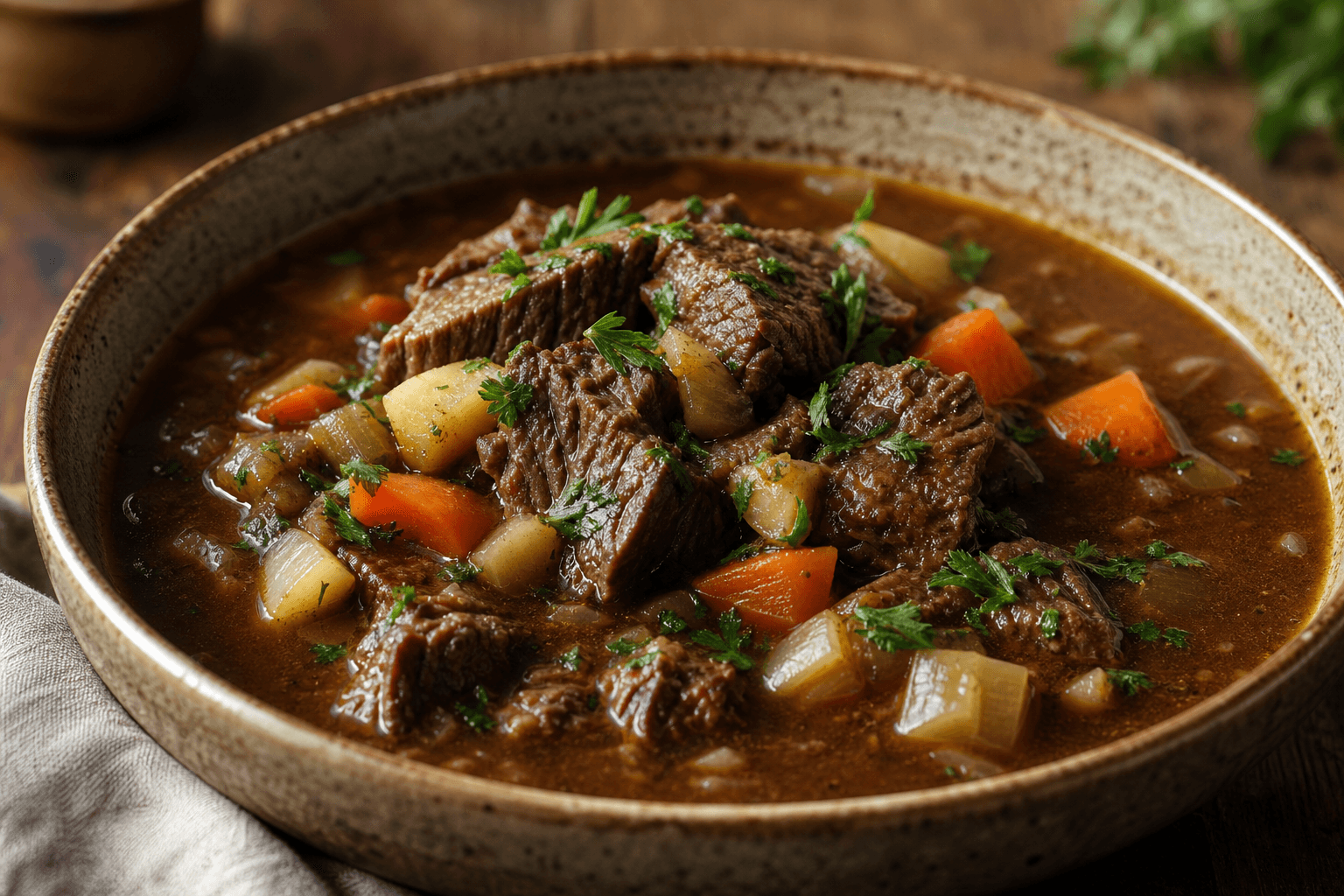 Oksesuppe med rødvin — serveret ret