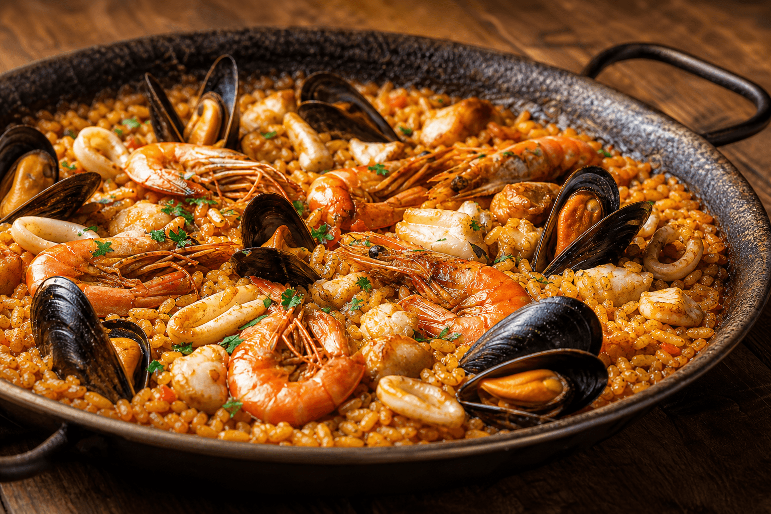 Paella med hvidvin — serveret ret