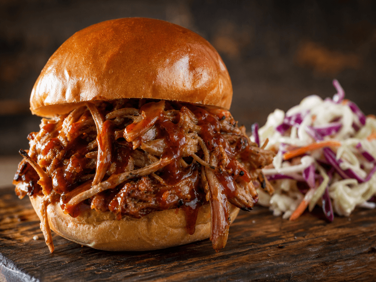 Pulled pork med rødvin — serveret ret
