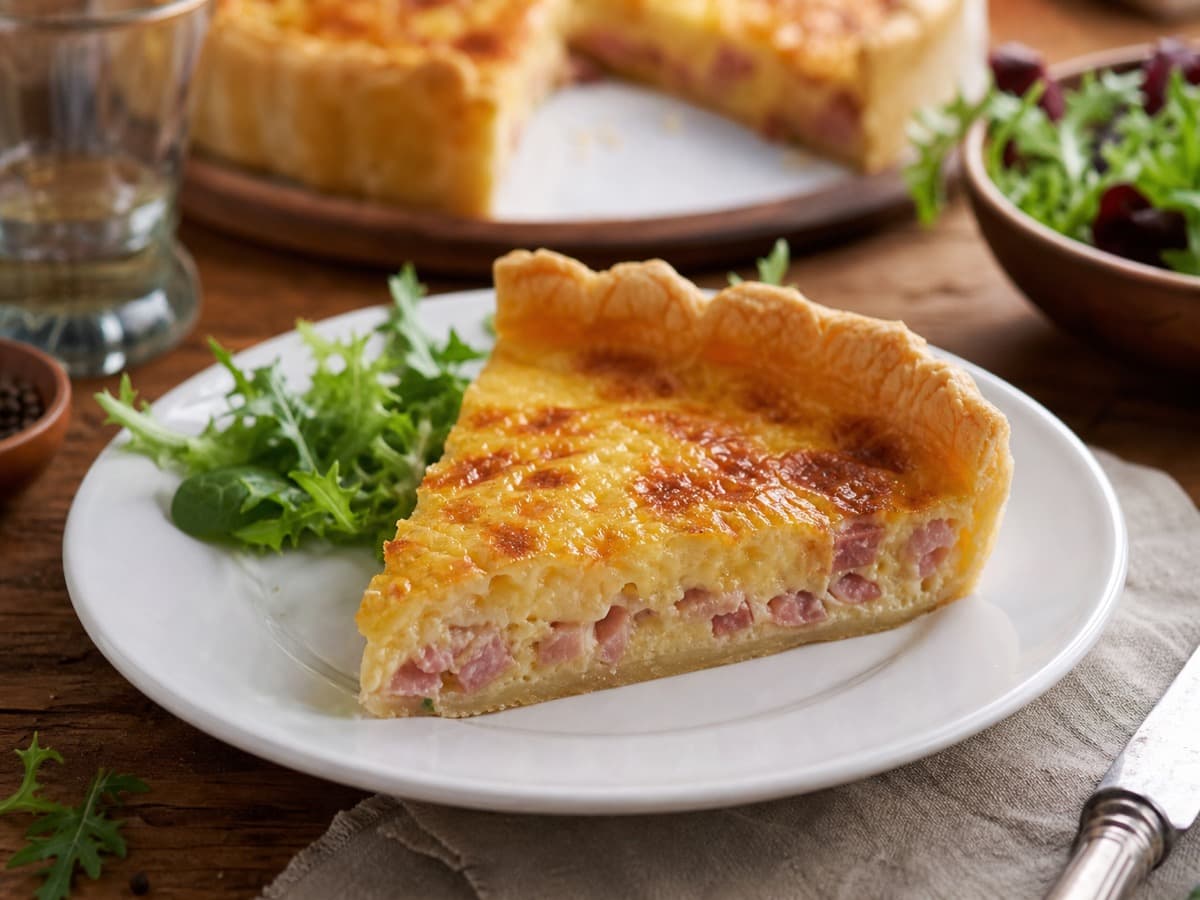 Quiche med hvidvin — serveret ret