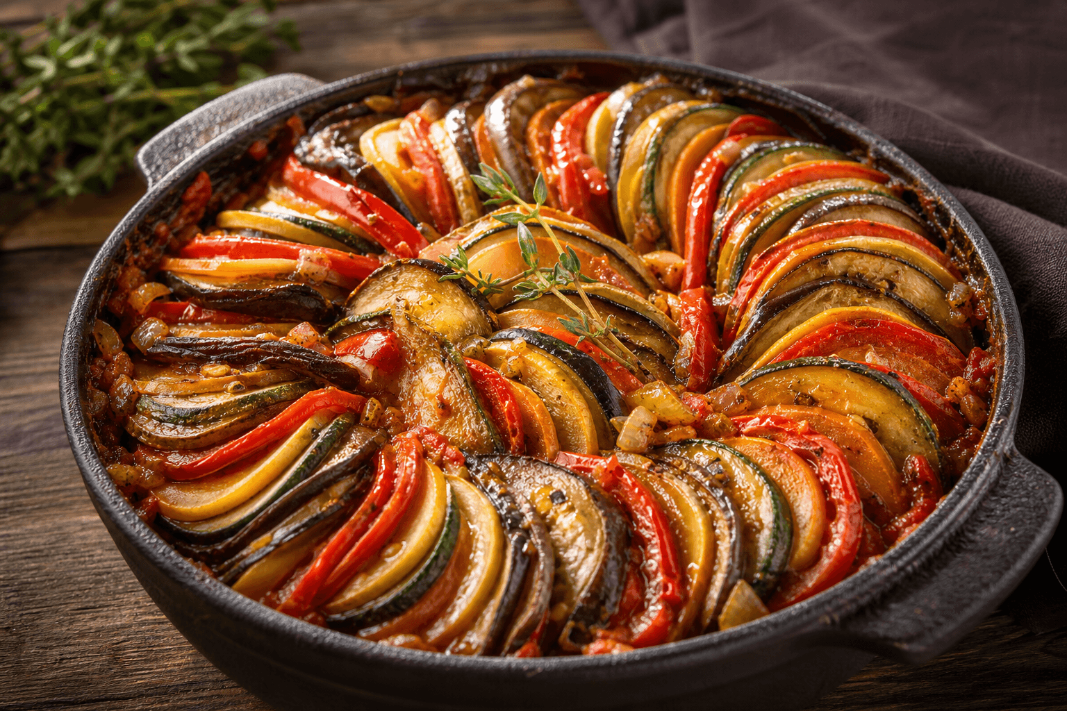 Ratatouille med hvidvin — serveret ret