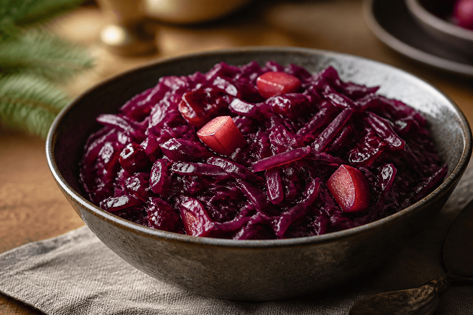Rødkål med rødvin — serveret ret