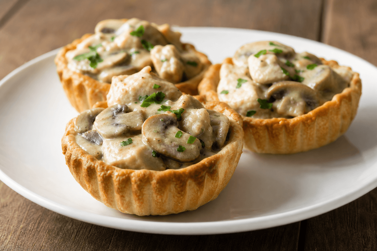 Tarteletter i hvidvin — serveret ret