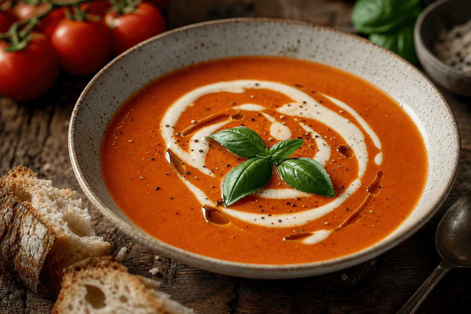 Tomatsuppe med hvidvin — serveret ret