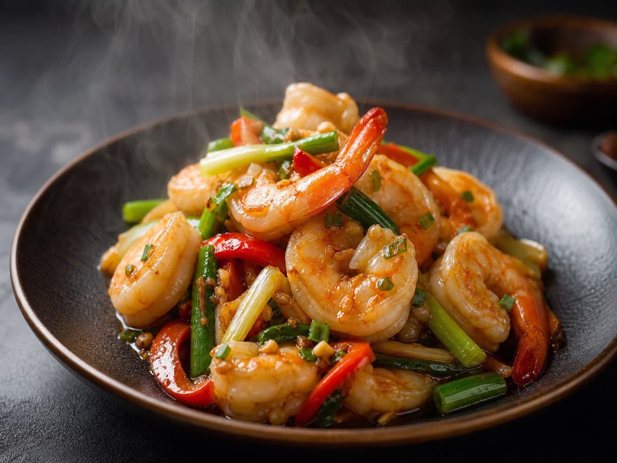 Wok-rejer med hvidvin — serveret ret